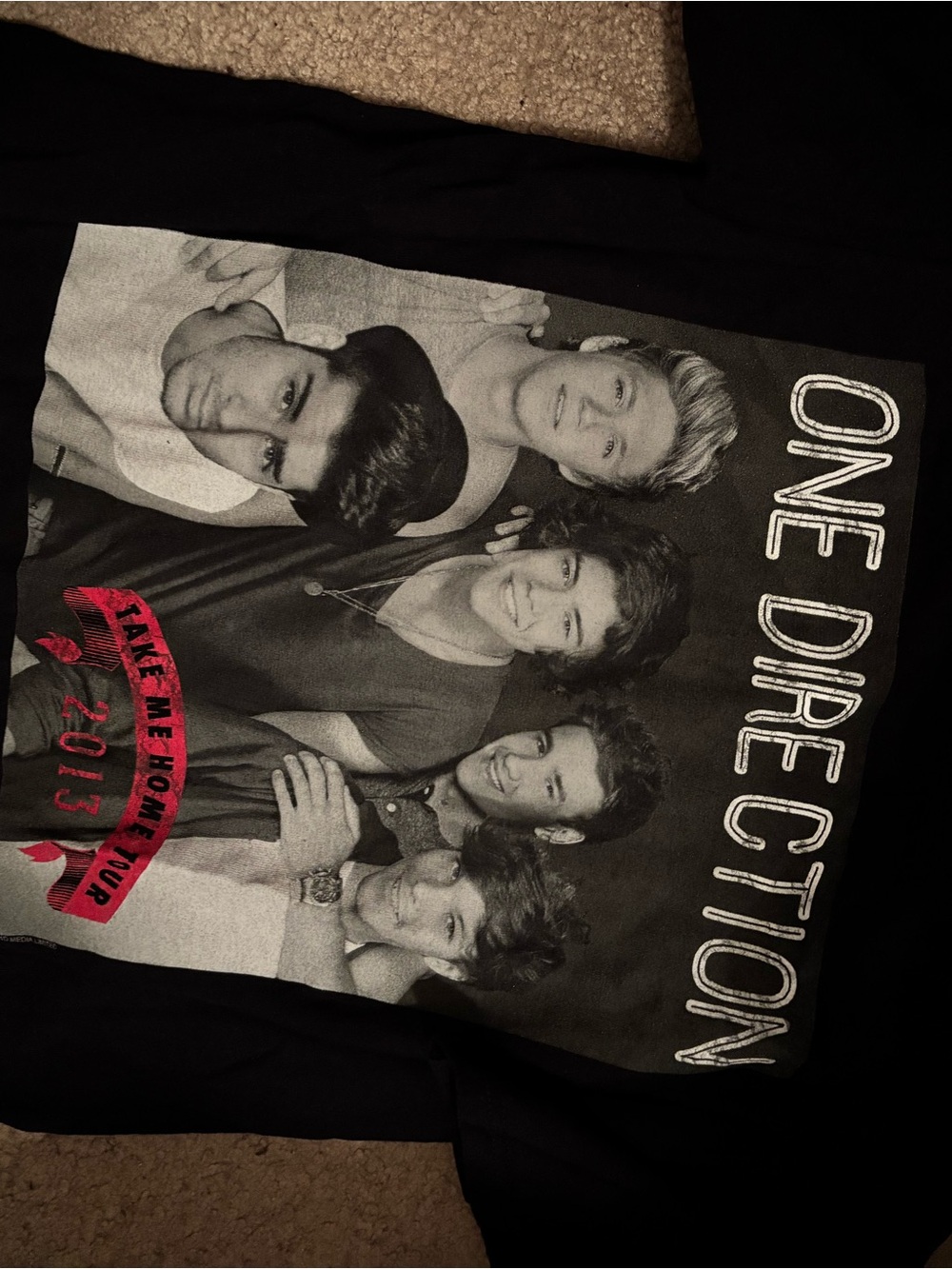 Mi Black Graphic Tee with White Photo Print and Red Accents